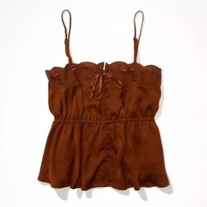 AMERICAN EAGLE Silky Cinch Babydoll Cami in Chocolate Brown